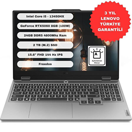 Lenovo LOQ 15IRX10 GTI2TB Intel Core I5 13450HX 24GB 2TB SSD RTX5060 Freedos 15.6'' Fhd 83JE00ENTR