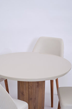 Bohem Ihlamur Yuvarlak Lak Panel Mutfak Masa Takımı 100cm