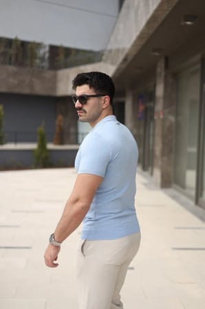 Erkek Polo Yaka Fermuar Detaylı Tişört