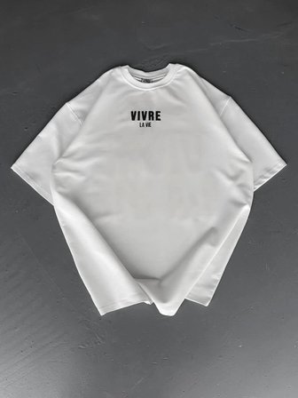 Baskılı Oversize Bisiklet Yaka T-shirt - Beyaz