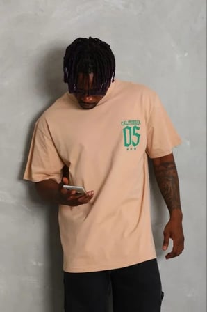 Erkek Baskılı T-Shirt Kısa Kol Bisiklet Yaka Regular Fit Rahat Kalıp Günlük Tişört - Bej