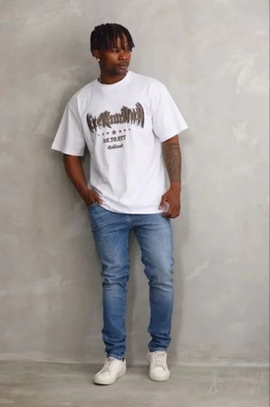 Erkek Baskılı T-Shirt Kısa Kol Bisiklet Yaka Regular Fit Rahat Kalıp Günlük Tişört - Beyaz