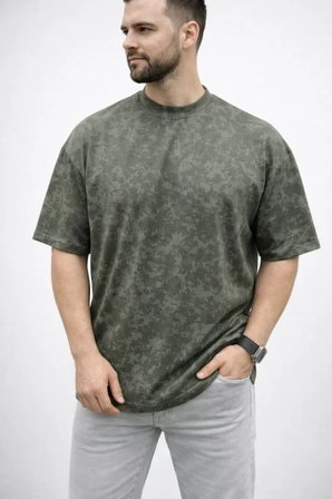 Erkek Premium Tişört OSY Yumuşak Dokulu Yıkamalı Oversize T-Shirt - Haki
