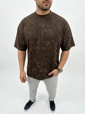Erkek Premium Tişört OSY Yumuşak Dokulu Yıkamalı Oversize T-Shirt - Kahverengi