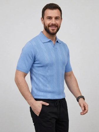 Erkek Yazlık Triko Dokuma Tişört Kısa Kol Polo Yaka T-Shirt - Bebek Mavisi