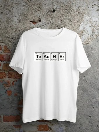 24 Kasım Kimya Öğretmeni Hediyesi Baskılı Bisiklet Yaka T-shirt - Beyaz