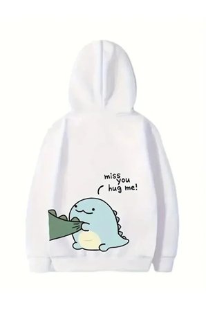 Sevgililer Günü Baskılı Oversize Kapüşonlu Sweatshirt Hoodie - Beyaz