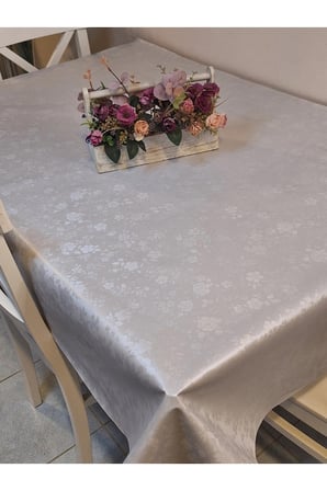 Elyaflı Pvc Muşamba - Desenli Silinebilir Masa Örtüsü ( GRİ)