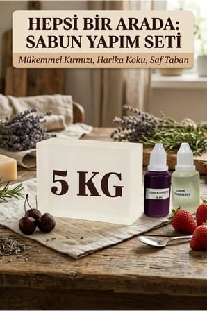5 KG Şeffaf Sabun Bazı Vişne Kırmızısı Boya Strawberry Esanslı El Yapımı Sabun Bazı