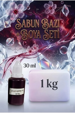 1 KG Opak Sabun Bazı + 30 ML Vişne Kırmızı Sabun Boyası | Canlı ve Enerjik Sabun Yapım Kiti
