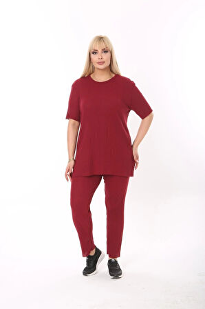 Kadın Kısa Kollu Beli Lastikli Yırtmaçlı Rahat Kalıp İkili Pijama Takım