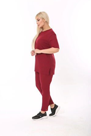 Kadın Kısa Kollu Beli Lastikli Yırtmaçlı Rahat Kalıp İkili Pijama Takım