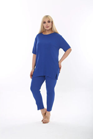 Kadın Kısa Kollu Beli Lastikli Yırtmaçlı Rahat Kalıp İkili Pijama Takım