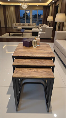 Viva Serisi 3'lü Zigon C Sehpa – 1. Sınıf Membran MDF, Dayanıklı Metal Ayak