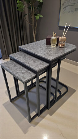 Viva Serisi 3'lü Zigon C Sehpa – 1. Sınıf Membran MDF, Dayanıklı Metal Ayak