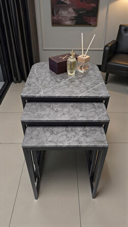 Viva Serisi 3'lü Zigon C Sehpa – 1. Sınıf Membran MDF, Dayanıklı Metal Ayak