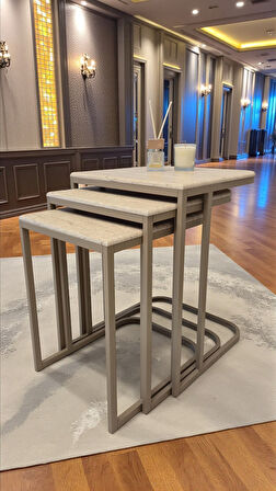 Viva Serisi 3'lü Zigon C Sehpa – 1. Sınıf Membran MDF, Dayanıklı Metal Ayak