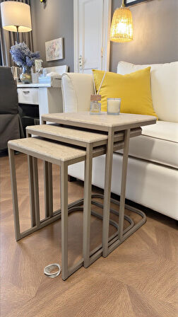 Viva Serisi 3'lü Zigon C Sehpa – 1. Sınıf Membran MDF, Dayanıklı Metal Ayak