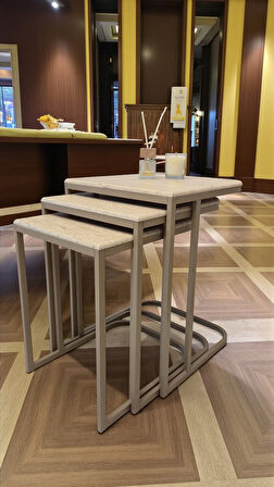 Viva Serisi 3'lü Zigon C Sehpa – 1. Sınıf Membran MDF, Dayanıklı Metal Ayak