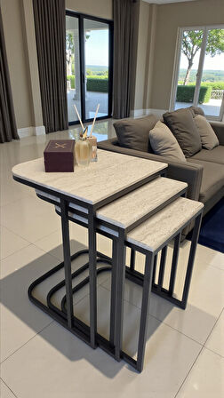 Viva Serisi 3'lü Zigon C Sehpa – 1. Sınıf Membran MDF, Dayanıklı Metal Ayak