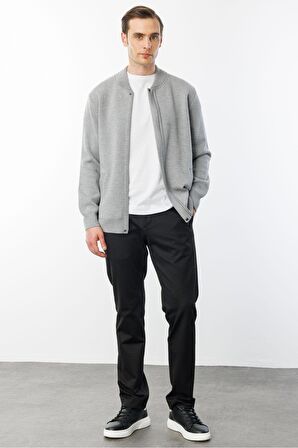 Erkek Hakim Yaka Çelik Örgü Triko Yün Ceket Füme