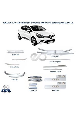 Renault Clio 4 hb krom aksesuar seti 8 ürün 29 parça 2012-2018 Arası P.Çelik