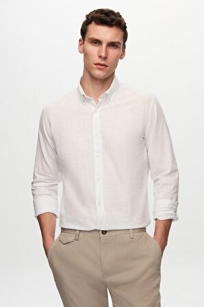 Ds Damat Slim Fit Beyaz Keten Görünümlü Gömlek 6HC02ORT63265