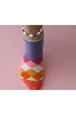 10 Lu Pembe Dikişsiz Baklava Desenli Patik Çorap