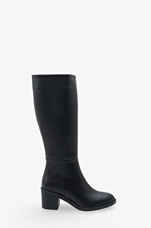 Kadın Diz Altı Yandan Fermuarlı Topuklu Günlük Çizme Micasso Siyah