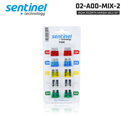 Sentinel Bıçak Sigorta 10A, 15A, 20A, 25A, 30A / 10LU SET - 19X19 MM