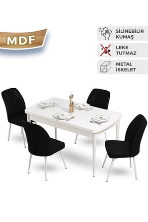 Mun Serisi 80x132 Açılabilir Mdf Beyaz Mutfak Masası Takımı Ve 4 Haki Yeşil Sandalye