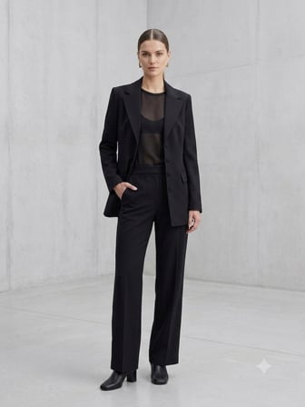 Siyah Klasik Yaka Düğme Detaylı Blazer Ceket Pantolon Kadın İkili Takım
