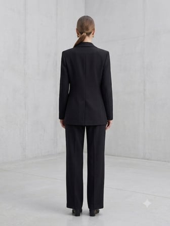 Siyah Klasik Yaka Düğme Detaylı Blazer Ceket Pantolon Kadın İkili Takım