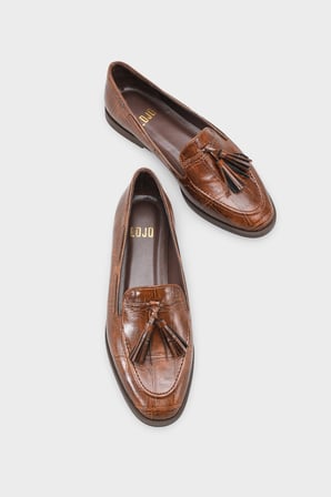 Kadın Kroko Desenli Püskül Detaylı Günlük Loafer Ayakkabı Ales Kahve Kroko 