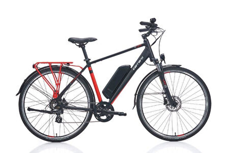 Carraro E-Life 2.1 28-Jant Hd Elektrikli Şehir Bisikleti (Mat Siyah Kırmızı Gümüş)