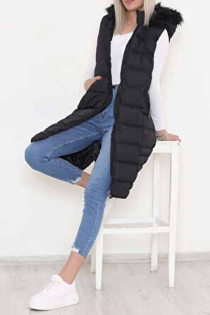 KAZAX Yaka Kürklü Şişme Yelek Siyah - 1363.1174.