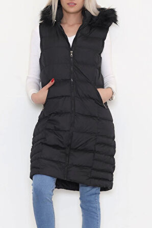 KAZAX Yaka Kürklü Şişme Yelek Siyah - 1363.1174.