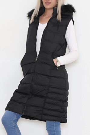 KAZAX Yaka Kürklü Şişme Yelek Siyah - 1363.1174.