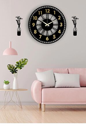 Dekoratif Aynalı Duvar Saati + Vazo Tablo