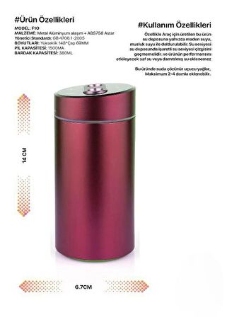 Summer H2o Humidifier 380 ml F10 Hava Nemlendiricisi Buhar Makinesi Ve Aroma Difüzörü - Kırmızı