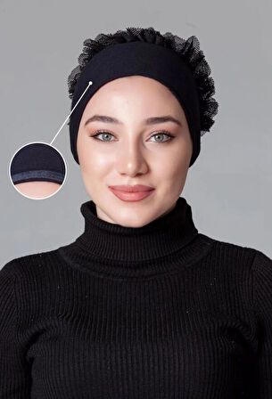 Siyah Penye Fırfırlı Kaymayan Bone