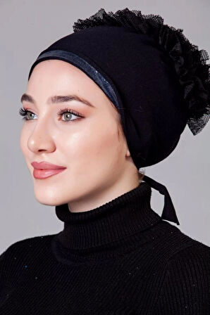 Siyah Penye Fırfırlı Kaymayan Bone