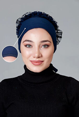 Lacivert Penye Fırfırlı Kaymayan Bone