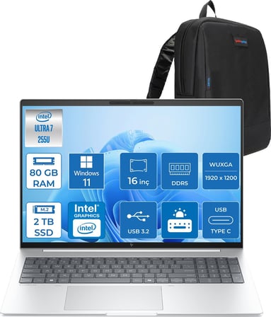 Hp Elitebook 8 G1I Intel® Core Ultra 7 255U 80GB Ddr5 2tb SSD 16" Wuxga (1920X1200) IPS 300NIT WIN11HOME Taşınabilir Bilgisayar C9FG8ETH24+ZETTAÇANTA
