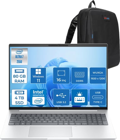 Hp Elitebook 8 G1I Intel® Core Ultra 7 255U 80GB Ddr5 4tb SSD 16" Wuxga (1920X1200) IPS 300NIT WIN11HOME Taşınabilir Bilgisayar C9FG8ETH25+ZETTAÇANTA