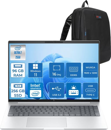 Hp Elitebook 8 G1I Intel® Core Ultra 7 255U 96GB Ddr5 256GB SSD 16" Wuxga (1920X1200) IPS 300NIT WIN11PRO Taşınabilir Bilgisayar C9FG8ETP26+ZETTAÇANTA