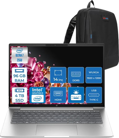 Hp Probook 4 G1I Intel® Core Ultra 7 255U 96GB Ddr5 4tb SSD 14" Wuxga (1920 x 1200), IPS 300 Nits  Freedos Taşınabilir Bilgisayar C9FH1ETF30+ZETTAÇANTA