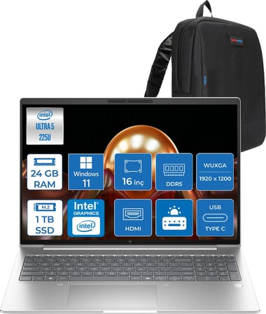 Hp Elitebook 6 G1I Intel® Core Ultra 5 225U 24GB Ddr5 1tb SSD 16" Wuxga (1920X1200) IPS 300NIT WIN11PRO Taşınabilir Bilgisayar AD4G3ETP03+ZETTAÇANTA