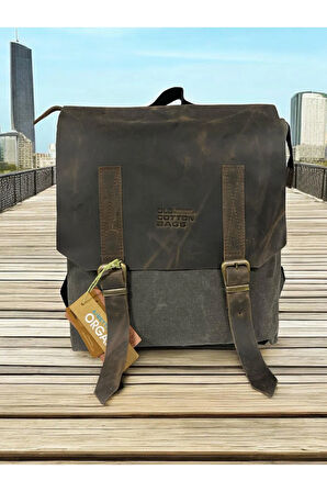 Vintage Kanvas Su Geçirmez Design Unisex Laptop Bölmeli Gezi Okul Seyahat Kamp Sırt Çantası 29x35cm