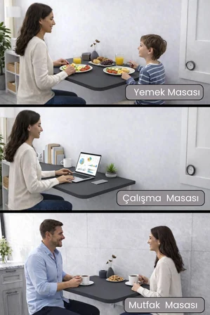 60x110 Cm 4 Kişilik Raflı Kırma Katlanır Duvara Monte Masa
